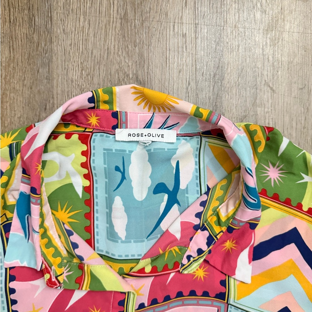 Rose + Olive Patchwork Style Button Down Shirt - image 8